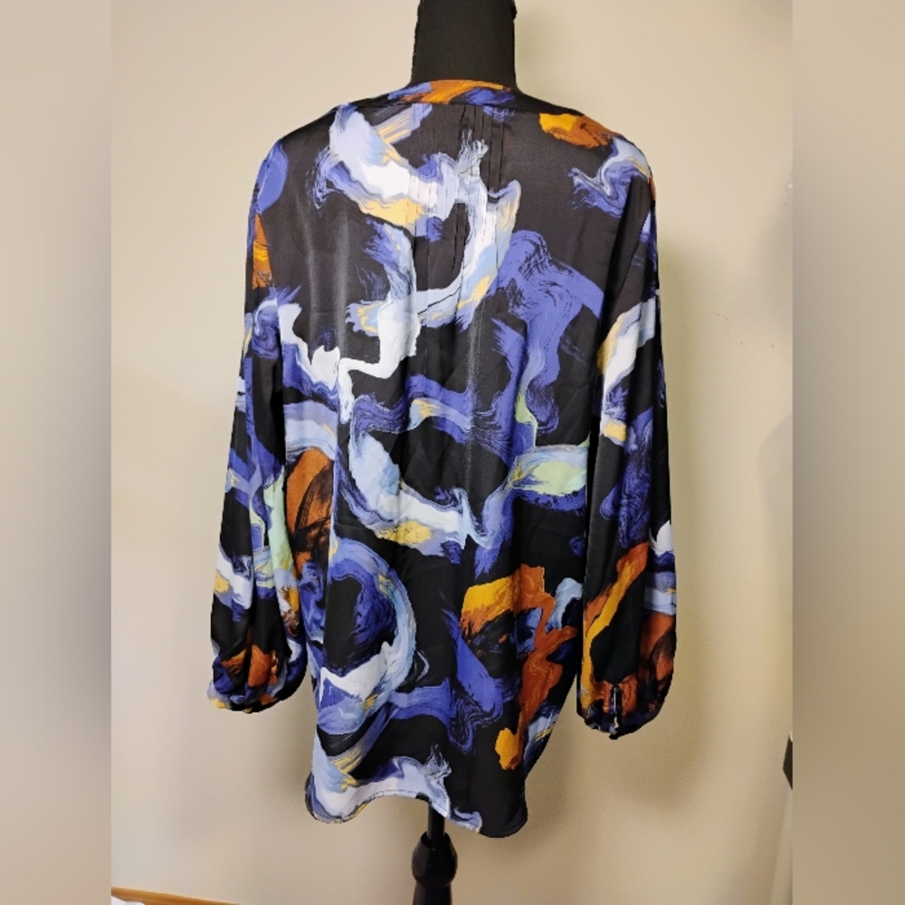Nine West Abstract Blue and Orange Blouse - Picture 2 of 3